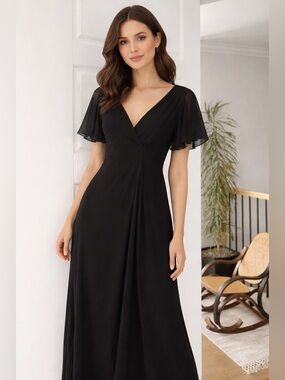 Vintage Jessica Elegant Black Flutter Sleeve Midi Dress